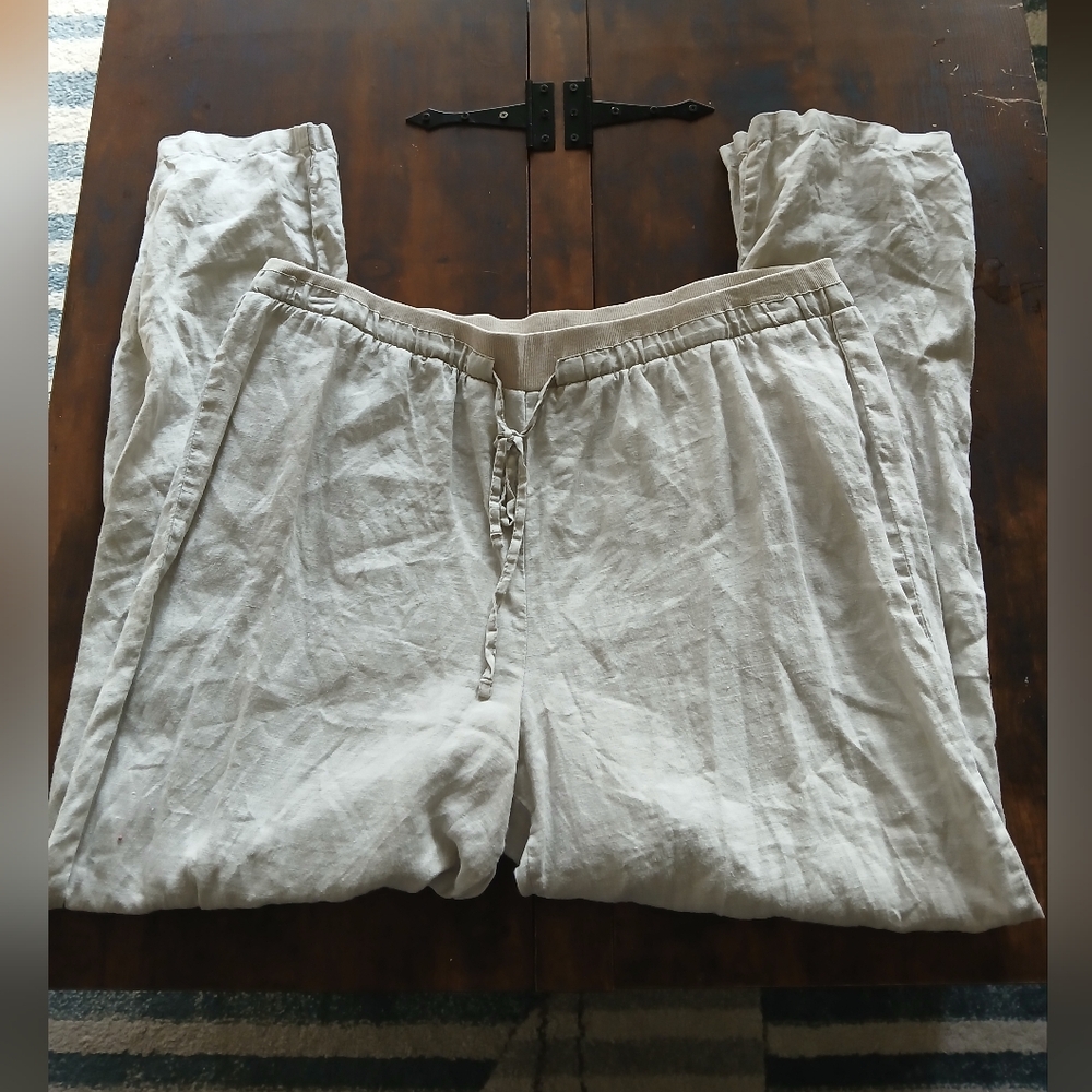 Company Ellen Tracy Linen Beige Drawstring Pants